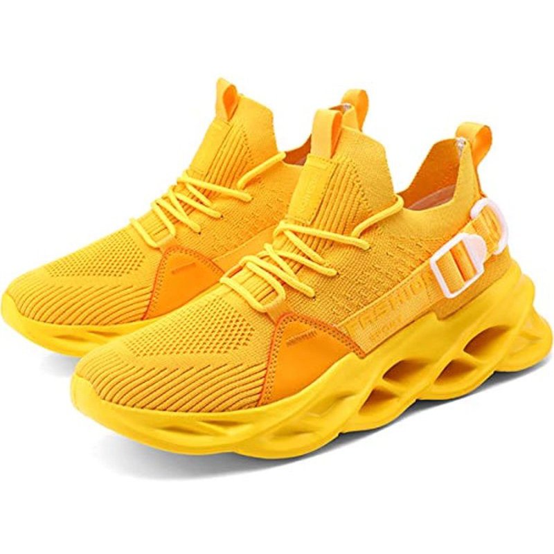 Damyuan Mens Running Walking Gym Athletic Tennis Blade Shoes Fashion Breathable Sneakers Yellow