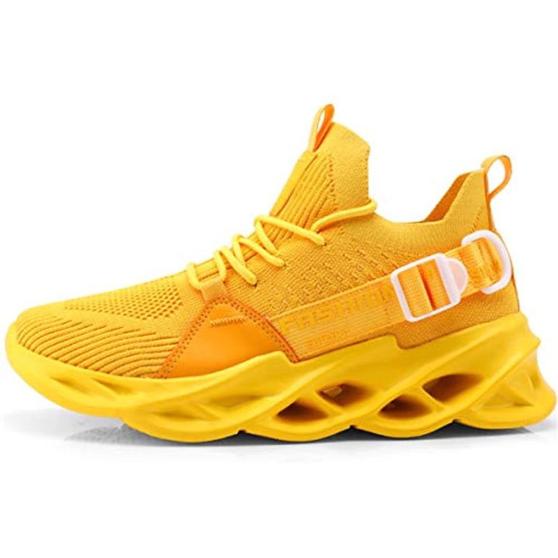 Damyuan Mens Running Walking Gym Athletic Tennis Blade Shoes Fashion Breathable Sneakers Yellow