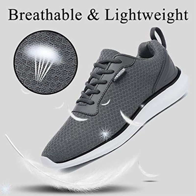 GESIMEI Men's Breathable Mesh Tennis Shoes Comfortable Gym Sneakers Lightweight Athletic Running Shoes Darkgrey