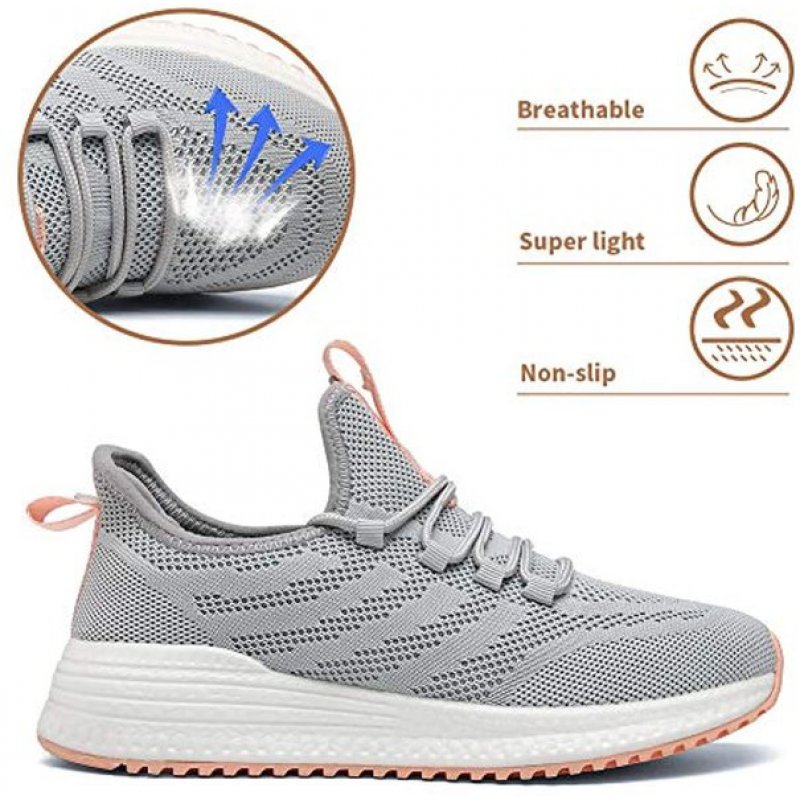 IPETSUN Women's Running Shoes Lightweight Non Slip Breathable Mesh Sneakers Sports Athletic Walking Work Shoes Grey