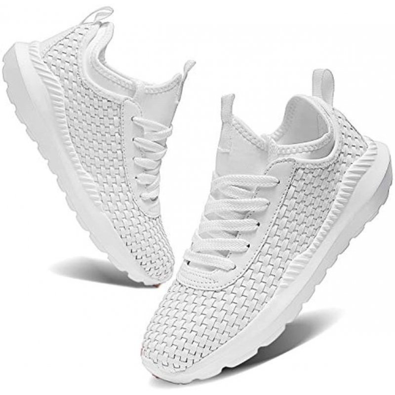 TIAMOU Walking Men and Women Running Shoes Sports Woven Slip Sneakers Casual Basketball Fashion Outdoor Movement Leisure Shoe White